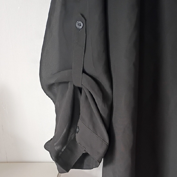 Maurices Black Sheer Long Sleeve Top Women’s XL | V-Neck Roll Tab Shirt Blouse - Picture 4 of 11